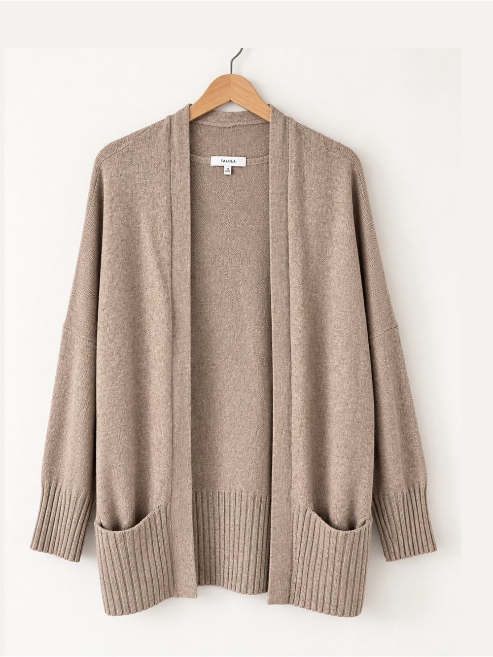 Talula Beige Open-Front Pocket Cardigan Sweater